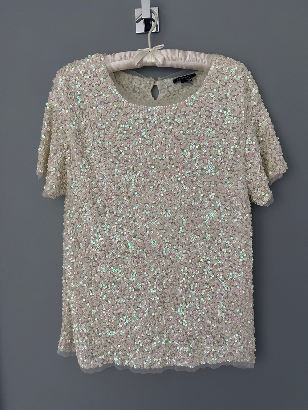 Gryphon Iridescent Sequin Short-Sleeve Top - Ivory